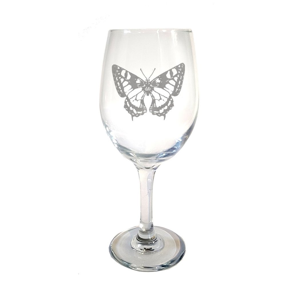 Swallowtail Butterfly Engraved Wine Glass, 18oz
